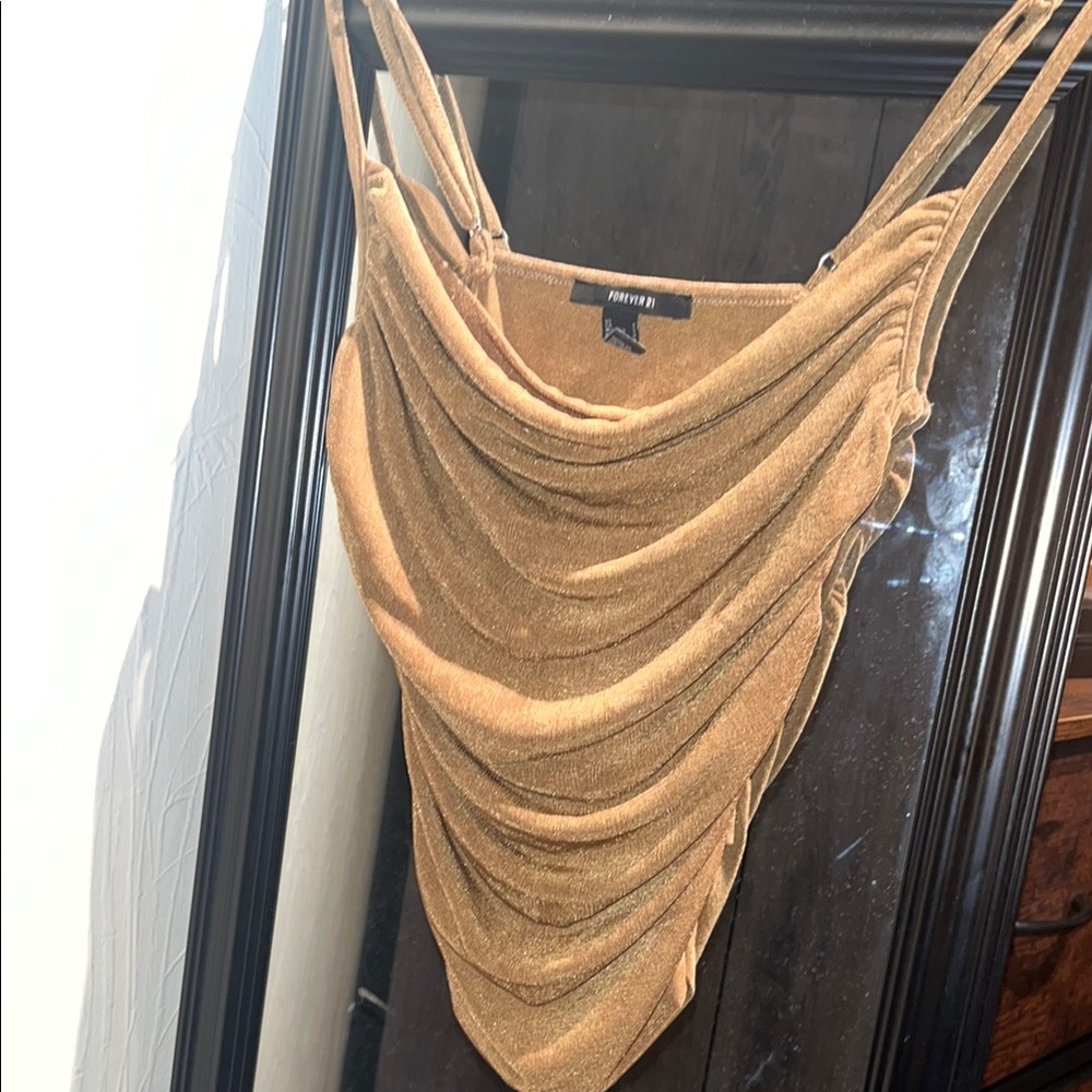 Forever 21 Golden Cowl Neck Spaghetti Strap Top